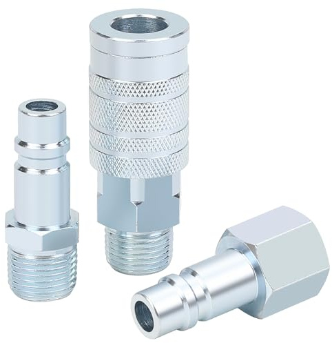 1/2 Air Hose Fittings Set, High Flow 1PC I/M Industrial Type Coupler with 1/2 MNPT, 2PCS Plugs with 1/2 NPT, 3PCS Steel Air Compressor Accessories Quick Connect Fittings 300PSI