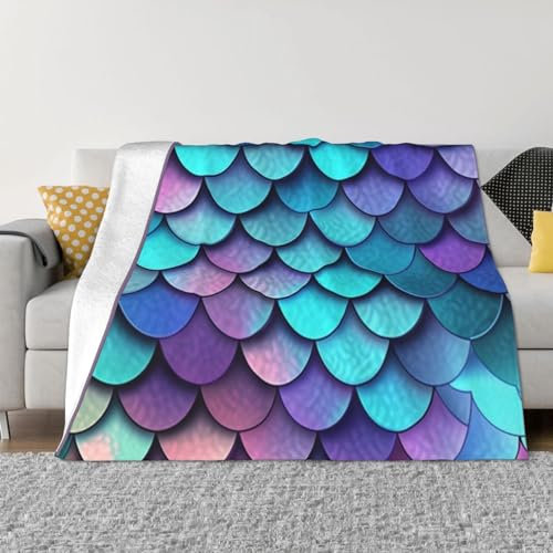 DEHIWI Flanell-Fleecedecke, Meerjungfrauenschuppen, 203,4 x 152,4 cm, ultraweich, warm, gemütlich, Überwurf, Decke, für Bett, Sofa, Wohnzimmer, Outdoor