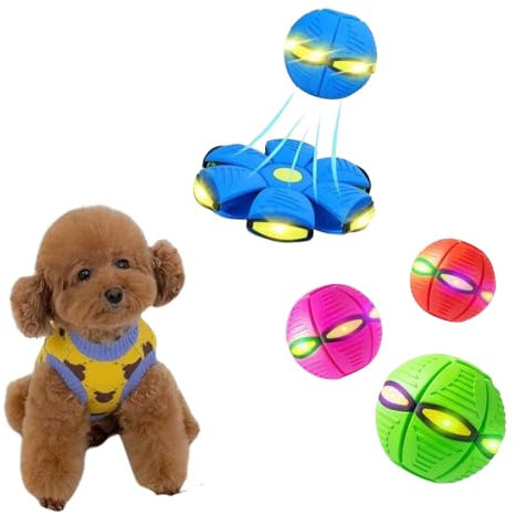 WRUIOY Bola de platillo volador para perro, juguete para mascotas, bola de platillo volador con seis luces para perros o gatos (azul)