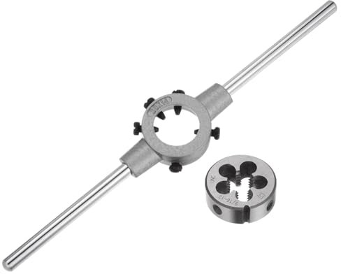 QUARKZMAN Die Stock Griffschlüssel-Set, 9/16-12 UNC Rundschneideisen und 38mm Schneideisenhalter (passend für 1/2-5/8 (UNC/UNF) / Metrisch M12-M14 / 38mm Außendurchmesser Schneideisen)