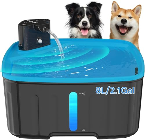 Kittyspout Trinkbrunnen für Hunde Kabellos, 8L Grosse Hundebrunnen Katzenbrunnen mit Bewegungsmelder, Hunde Trinkbrunnen Kabellos mit Akku 4000mAh, mit Leiser Pumpe und Aktivkohlefilter