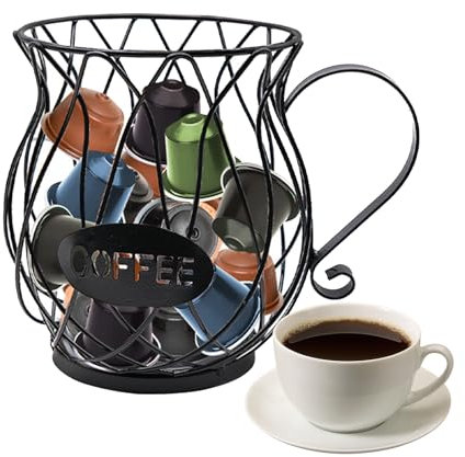 TULEBOLIAN Cestello Portaoggetti per Caffè,Cestello Porta caffè Porta Capsule caffè con Manico,Porta Cialde da Caffè,Tazzone Porta Cialde Caffè per Bancone, Casa, Ufficio