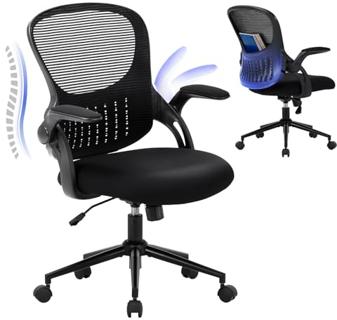 COLAMY Office Chair with Padded 90° Flip-up Armrest, Lumbar Support, Height Adjustable Ergonomic Desk Chair, Executive Swivel Rolling Computer Chair, Comfy Seat Cushion for Home/Office (Black)