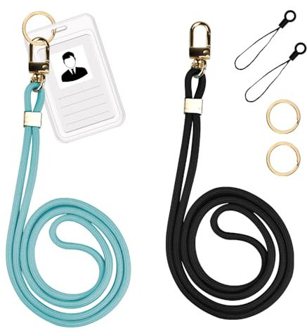 DIKEBAO 2PCS Cordon tour Cou pour Clés, Porte-clés Lanière Lanière de Cou Cordon de Cou en Polyester Cordon Tour De Cou Porte Badge Lanière Sangle de Clé avec Fermoir Mousqueton Pivotant(Noir + Bleu)