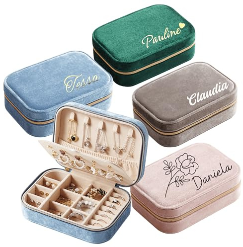 Personalisierte Schmuckkästchen mit Namen, Schmuckbox aus Samt, Reiseschmuckbox mit Reißverschluss, Schmuckschatulle für Frauen und Mädchen, Schmuckaufbewahrung Personalisiert, Schmuckkasten Reise