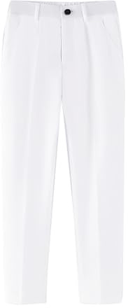 Kids Formal Pants Boys Age 2-16 Years Trousers for Boys Loose Fit Elastic Waist Tighter Stretchy Comfy Winter Spring School Casual Party Trendy Trousers (White, 9-10 Years)