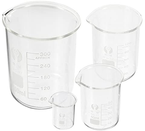 GARVALON 4pcs Chemistry Lab Glassware Set High Borosilicate Glass Beakers 10ml 50ml 100ml 300ml Scientific Measuring Cups Laboratory Equipment for Chemistry Experiments