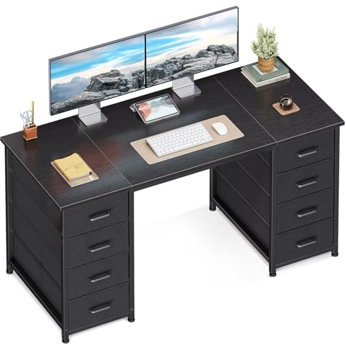 Coleshome Computer Desk with 8 Fabric Drawers, Office Desk with Storage