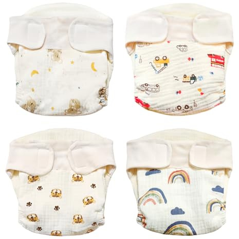 HahaGo Pottygsbyxor, 4 stycken babytygblöjor, blöjbyxor barn, potty träningsbyxor, tvättbar tygblöja, återanvändbara tygblöjor för de flesta spädbarn och småbarn (5–9 kg)