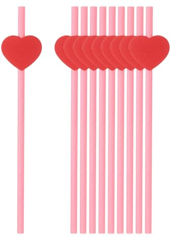 sourcing map 40Pcs Valentine's Day Heart Shaped Slices Straws, Red Heart Paper Drinking Straws for Wedding Birthday Party Decoration