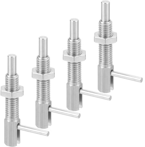 sourcing map 4 Pcs Retractable Indexing Plunger Pin, M8 l Spring Plunger Stainless Steel Spring Loaded Latch Telescopic Locking Pin with Nut for Machinery Shipbuilding