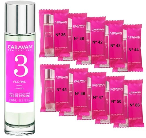 CARAVAN FRAGANCIAS Damenparfüm Nr. 3, 150 ml + Set mit 10 Flaschen mit verschiedenen Damenduften von Caravan, um neue Düfte zu entdecken