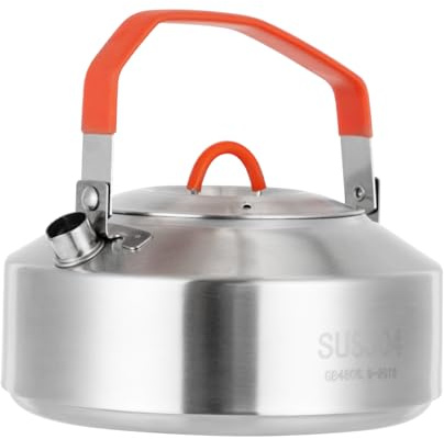 SYNCMH 1L Camping Kettle, Portable Durable Travel Teapot, Stainless Steel, Foldable Handles, Silver, for Gas Stove, Electric Stove and Campfire （No Whistling）