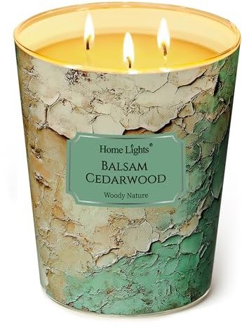 Home Lights Duftkerzen im glas groß 960g Soja Kerzen 3-Wick, Rauchfrei, 130h vollverbrannte Duftkerze Balsam Zedernholz