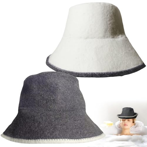Chapeau de Sauna 2 Pièces, Bonnet Sauna en Feutre Blanc et Gris, Bonnet Souple et Réglable pour Femme et Homme, Accessoire Sauna Réutilisable pour Amateurs de Sauna