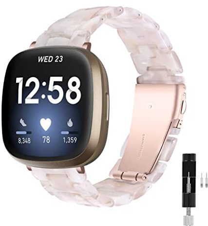 JOPLKOL Bracelet en résine compatible avec Fitbit Sense/Sense 2/Versa 3/Versa 4, étanche et léger, bracelet tendance pour traqueur d'activité pour femme, taille unique, Résine, Pas de gemme