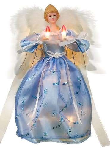 Cyraft Christbaumspitze Engel mit automatisch schlagenden Flügeln – Weihnachtsbaumspitze beleuchtet in Blau, 30 cm, mit Hellen LEDs & separat steuerbaren Flügeln, 6 Std. EIN / 18 Std. Aus