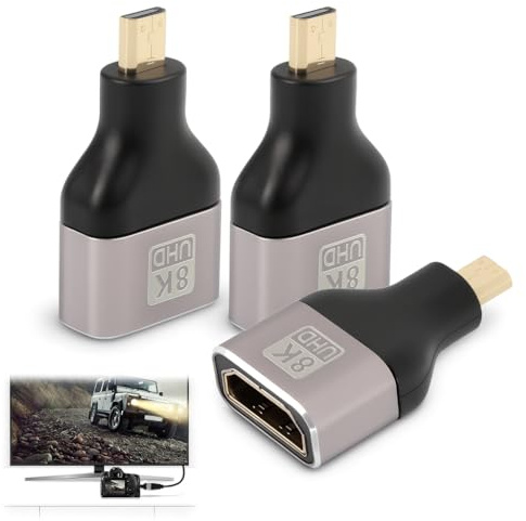 Tuwonwa 3 pcs Adaptador Micro HDMI to HDMI 8K UHD Macho a Hembra, Soporte 3D, 60Hz, VRR, Compatible con Televisores, Portátiles, Cámaras, Consolas y Extensor