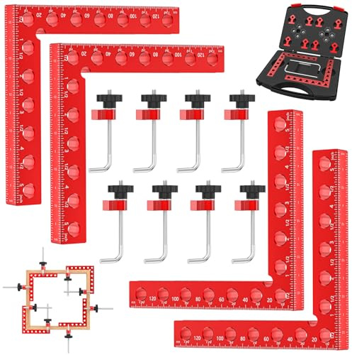 Corner Clamps for Woodworking, 90 Degree Corner Clamp, 4 Pack 5.5 x 5.5 Aluminum Alloy Woodworking Tools, with Storage Case, Clamping Positioning Squares for Cabinet, Frame, Drawer, Box