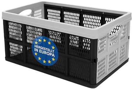 mucHome Klappbox faltbar, extrem stabile Box aus robustem Kunststoff - Klappkorb für Einkäufe und Transport - Autobox Einkaufskorb faltbar, Made in EU Aufbewahrungsbox Einkaufsbox (1 Stück)