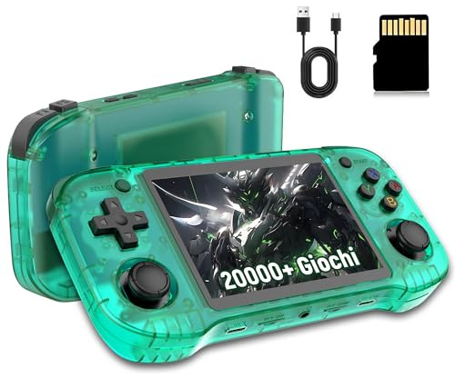 R46H Console di gioco portatile retrò,sistema Linux,22000+ giochi integrati,26+ emulatori,schermo da 4,2 pollici,console di gioco portatile,emulatore portatile da 3000mAh (Verde trasparente 128G)