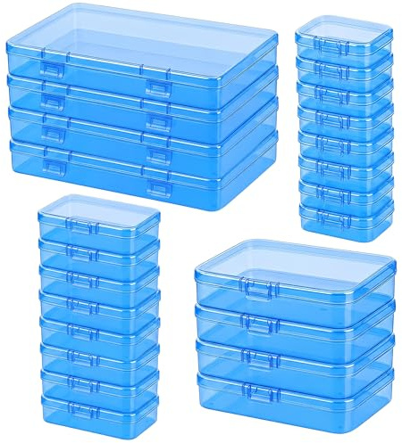 Forever bene 24 blaue Kunststoffboxen in 4 verschiedenen Größen | Mehrere Deckelgrößen trennen Perlen, Bastelteile, Nähzubehör, Büroklammern und kleine Werkstattteile Für Schrauben, Muttern