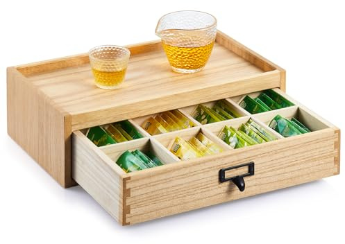 KIRIGEN Teebox aus Massivholz mit Schublade, Teebeutelbox, Tee-Organizer