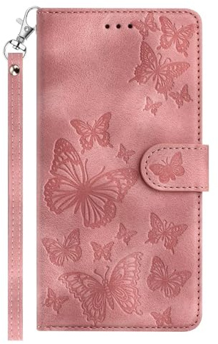 KRjcsfhy Funda de piel para Motorola Moto E13 Funda Flip Teléfono Móvil Libro Case Mariposa PU Cuero Funda Case con Tarjetero y Tarjetero Magnético Funda para Motorola Moto E13 Rosa