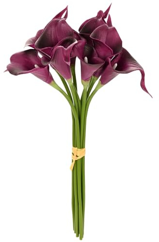 M METERXITY 10-Pack Artificial Calla Lily Flowers 14in, Purple Red | Faux Calla Lily, PU Bouquets, Real Touch Faux Flowers, for Home, Wedding, Christmas, Party