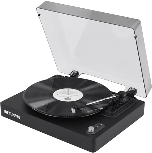 Retekess TR643 Vinyl Record Player, Wireless Turntable Player, 3-Speed Turntable for 33/45/78 RPM Records, Belt Drive, Auto Stop, RCA & AUX Output, Headphone Jack