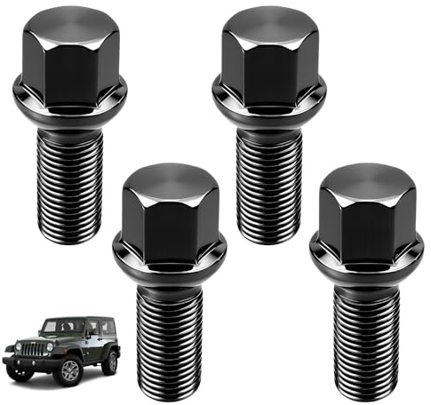 4x Boulons de Roue M14x1,5x28mm Siège Sphérique R13 CLÉ 17mm Zingués en Acier Allié 35Cr Noire Revêtement Antirouille A/G Compatibles avec Au-di VW Golf Bora Sharan Touran Passat Jantes Aftermarket