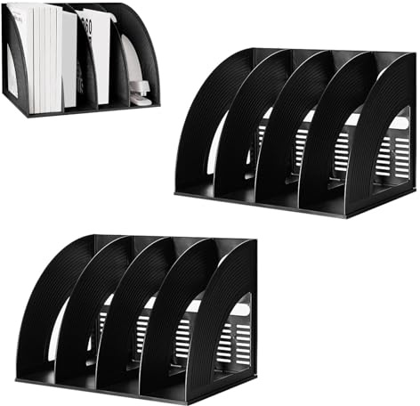 Porte Revues en Plastique, Collecteur vertical A4 Pliable, 2 Pièces Porte Revues de Documents avec 4 Compartiments, Trieur de Collecteur Vertical Noir, Boîte de Rangement pour Documents