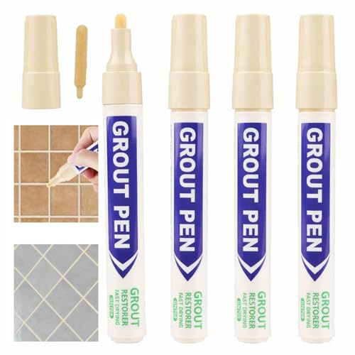 4Pcs Beige Grout Pen for Tiles, Waterproof Paint Marker Grouting Pen