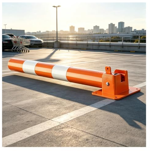 Barrera De Estacionamiento Plegable,Bolardos De Seguridad Con Cerradura,Con Tiras Reflectantes,Poste De Bolardo De Acero Inoxidable for Estacionamiento