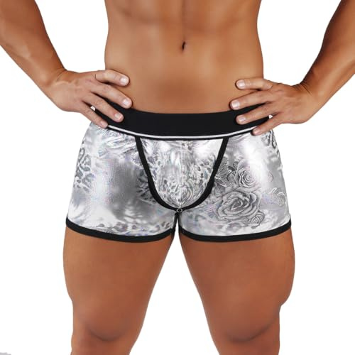 Mäns lackläder Wetlook metalliska shorts booty slip ouvert underkläder | Lätta och hudvänliga, normal passform, smala skurna boxershorts, dansfest, nattklubb, klubbkläder, gogo, klubb, rave