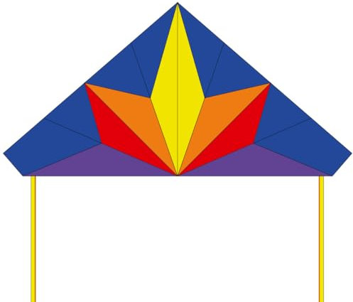 HQ Design - Delta 140cm, Kinderdrachen Flugdrachen Einleiner Drachen zum steigen Lassen, wenig Wind ab 5 Jahren, inkl. 17kp Polyesterschnur 40m auf Spule, 2-5 Bft (Stern)