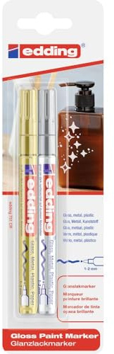edding 751 Glanzlackmarker - gold, silber - Packung mit 2 Lackmarkern - Rundspitze 1-2 mm - Lackstift für Glas, Stein, Holz, Kunststoff und Papier - wasserfest, stark deckend