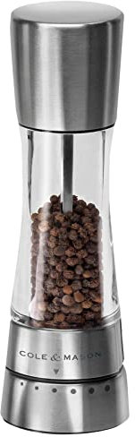 Cole & Mason H59401G Derwent Pepper Mill, Gourmet Precision+, Stainless Steel/Acrylic, 190 mm, Single, Includes 1 x Pepper Grinder
