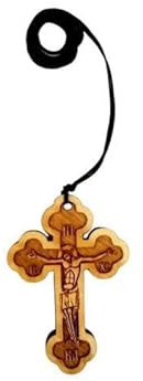 Christlich-orthodoxe griechische religiöse Anhänger Halskette mit Holzkreuz / 34