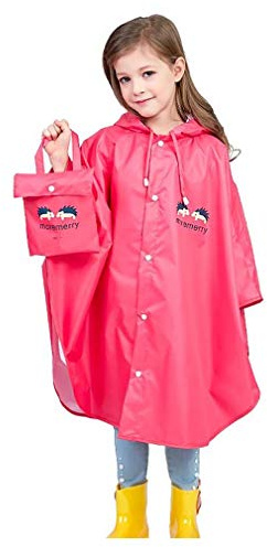 Wetry Barn regnponcho flickor pojkar regncape vattentät andas 100 % regntät regnrock unisex för småbarn och tonåringar regnjacka med huva för 75–175 cm, ROSA, M