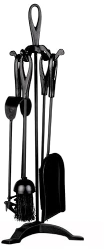 Trendi Black Fireside Companion Set Five Piece Set with Loop Tops - Perfect for All Rooms & Fireplace Settings