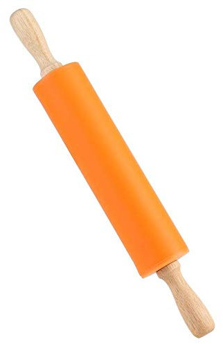 Silicon Rolling Pin Mit Holzgriff Teigbeutel Mehl Backwaren Küchen Teigwaren Werkzeug,Orange,23Cm