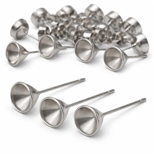 Perlin – 30 st. rostfritt stål stiftörhängen fattning för 8 mm silverfärger Xilion Rivoli strasstenar cabochon öronproppsrör M558 x 3