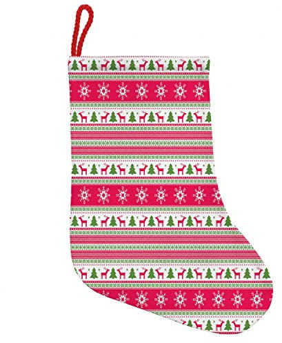 ABAKUHAUS nordisch Hängende Nikolausstiefel Weihnachtssocken, Needlework Stil Weihnachten, Weihnachtsstrumpf zum Aufhängen, 25x35cm, Rosa Kalk-Grün Weiß
