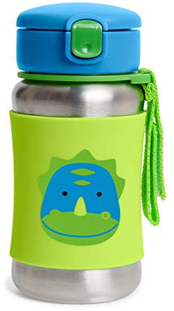 Skip Hop Toddler Sippy Cup with Straw, Zoo Stainless Steel Straw Bottle, Dino