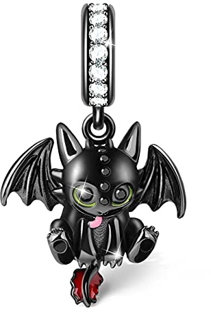 GNOCE Schwarz Drachen Charm Anhänger S925 Sterling Silber Charm Perlen für Armband Halskette Schmuck Geschenk für Damen Herren
