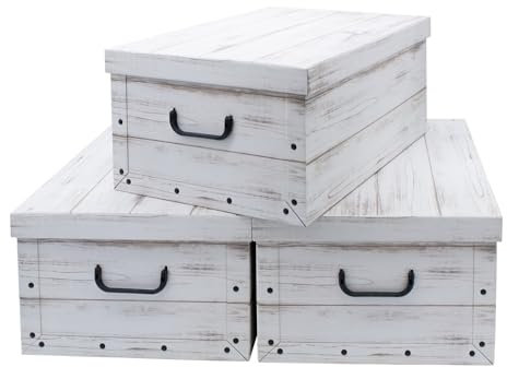 Spetebo 3er Set Aufbewahrungsbox mit Deckel 51 x 37 cm - Holzoptik weiß - Stapelbox aus Pappe mit Griffen 45 Liter - Organizer Storage Box Allzweck Spielzeug Kiste Geschenk Karton stapelbar