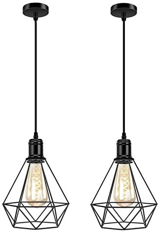 Biqing Lampade a Sospensione Vintage Industriale Plafoniera Lampada da Soffitto Retro/Paralume/Lampadario Pendente Vintage Industrial,Metallo Gabbia E26/E27 Luci Portalampada, 2 Pezzi (No bulb)