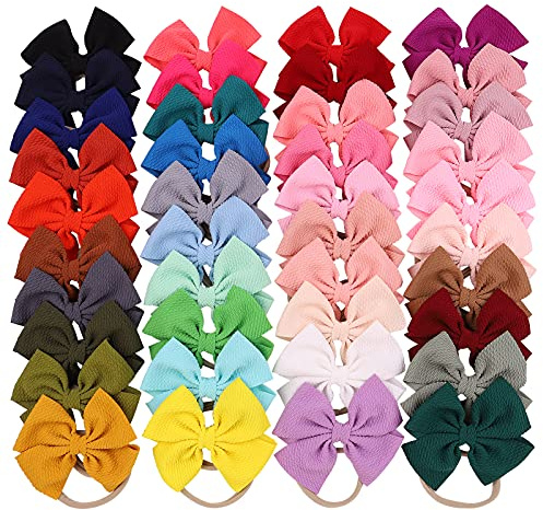 jollybows 40pcs Baby Girls Hair Bows Headband Nylon Hair Band Elastic Hair Accessories for Kids Infants Toddlers