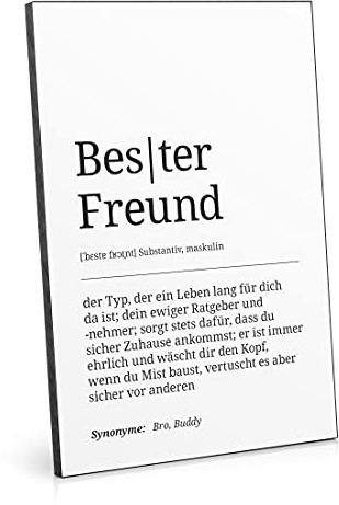 ARTFAVES® Worterklärung Bester Freund | Definition Bild schwarz-Weiss als Geschenk | Holzschild mit Spruch zum Thema Freundschaft/Bester Freund